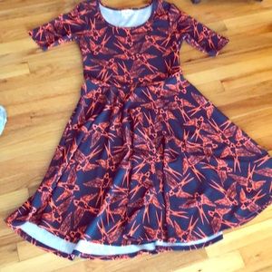 LuLaRoe Nicole Dress XL Navy and orange